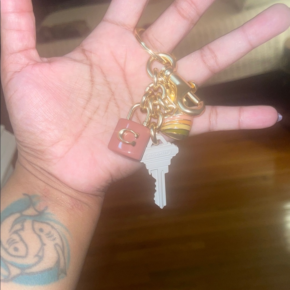 Coach Gold and Brown Charm Keychain